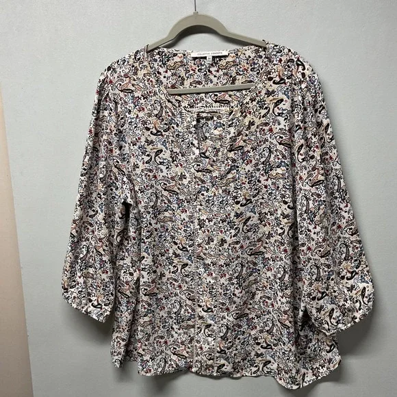 Collective Concepts Womens 3X Paisley Print Blouse V Neck 3/4‎ Sleeve Top - Picture 3 of 6